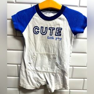 Carter’s | Short Sleeve Striped Blue Romper with Kangaroo Pouch | Size 12 Months